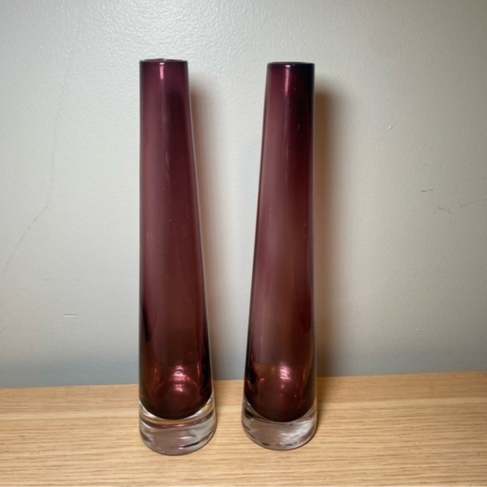 Set Of 2 Sea GlasBruk Kosta Sweden Minimalist Bud Vase Purple Pink Rare